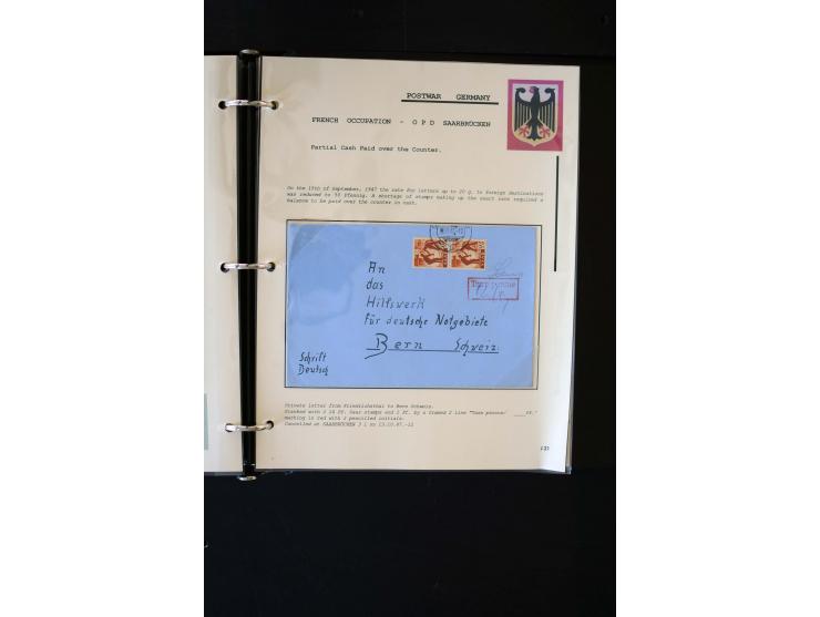  1945/1949, sehr umfangreiche Sammlung aller Zonen mit einigen hundert Briefen, Karten und Ganzsachen auf Austellungsblättern