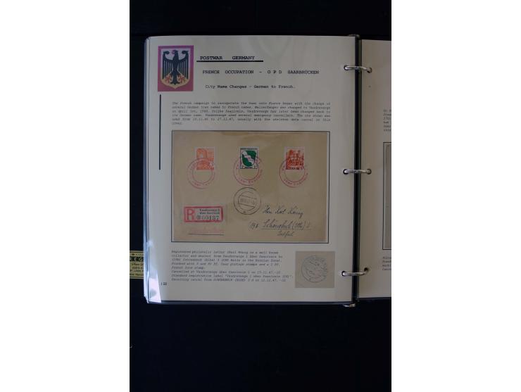  1945/1949, sehr umfangreiche Sammlung aller Zonen mit einigen hundert Briefen, Karten und Ganzsachen auf Austellungsblättern