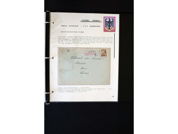  1945/1949, sehr umfangreiche Sammlung aller Zonen mit einigen hundert Briefen, Karten und Ganzsachen auf Austellungsblättern