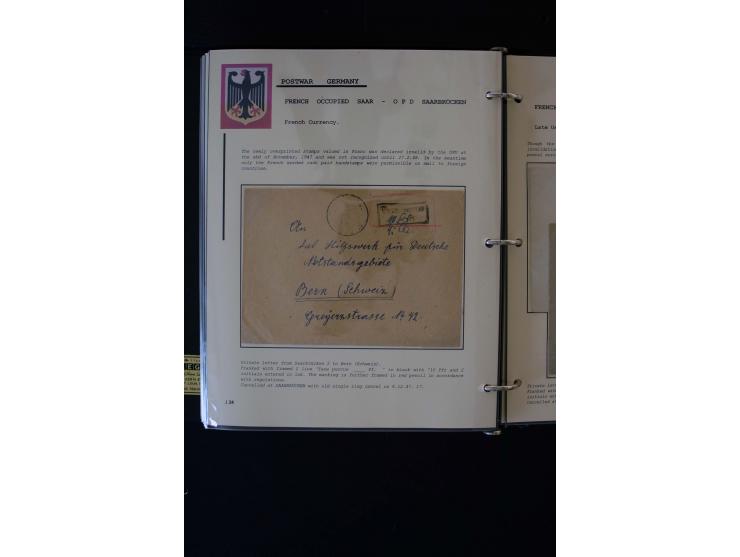  1945/1949, sehr umfangreiche Sammlung aller Zonen mit einigen hundert Briefen, Karten und Ganzsachen auf Austellungsblättern