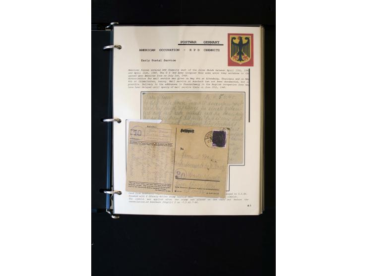  1945/1949, sehr umfangreiche Sammlung aller Zonen mit einigen hundert Briefen, Karten und Ganzsachen auf Austellungsblättern