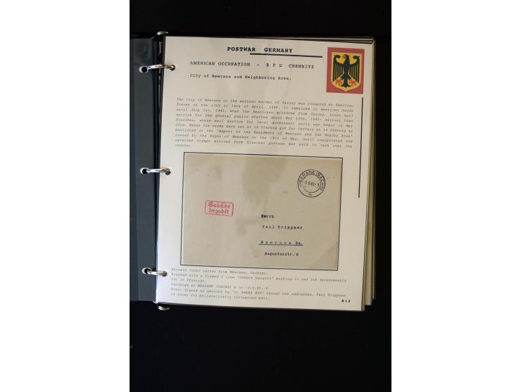  1945/1949, sehr umfangreiche Sammlung aller Zonen mit einigen hundert Briefen, Karten und Ganzsachen auf Austellungsblättern