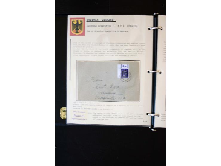  1945/1949, sehr umfangreiche Sammlung aller Zonen mit einigen hundert Briefen, Karten und Ganzsachen auf Austellungsblättern