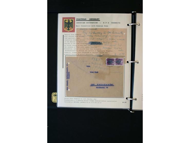  1945/1949, sehr umfangreiche Sammlung aller Zonen mit einigen hundert Briefen, Karten und Ganzsachen auf Austellungsblättern