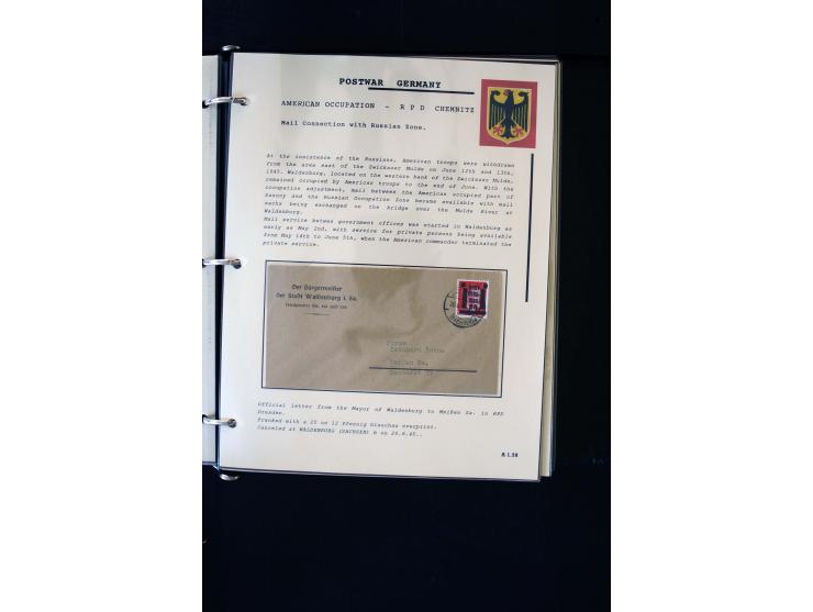  1945/1949, sehr umfangreiche Sammlung aller Zonen mit einigen hundert Briefen, Karten und Ganzsachen auf Austellungsblättern