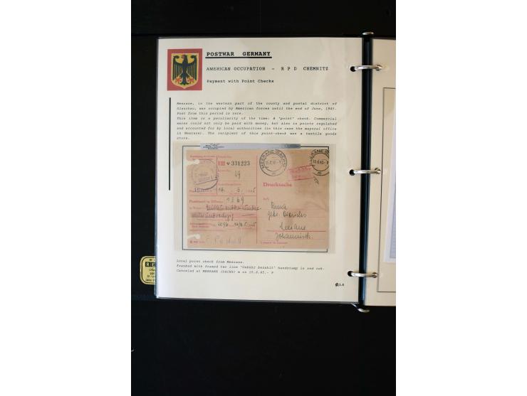  1945/1949, sehr umfangreiche Sammlung aller Zonen mit einigen hundert Briefen, Karten und Ganzsachen auf Austellungsblättern