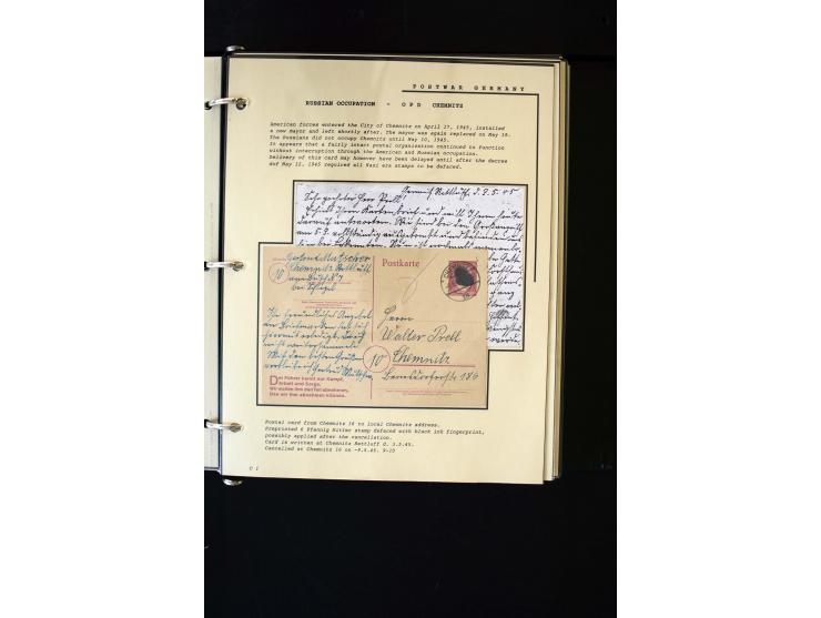  1945/1949, sehr umfangreiche Sammlung aller Zonen mit einigen hundert Briefen, Karten und Ganzsachen auf Austellungsblättern