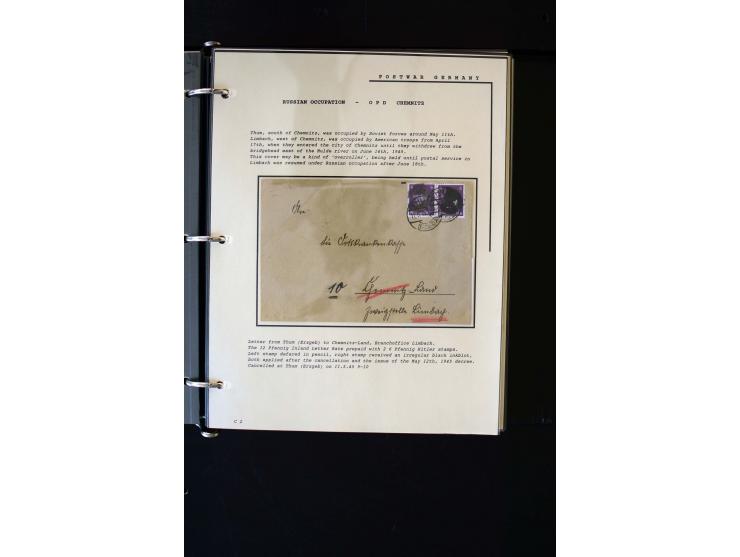 1945/1949, sehr umfangreiche Sammlung aller Zonen mit einigen hundert Briefen, Karten und Ganzsachen auf Austellungsblättern