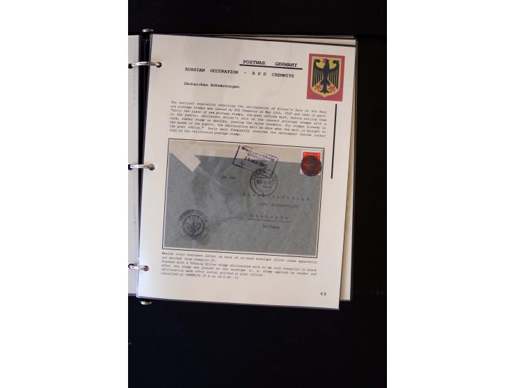  1945/1949, sehr umfangreiche Sammlung aller Zonen mit einigen hundert Briefen, Karten und Ganzsachen auf Austellungsblättern
