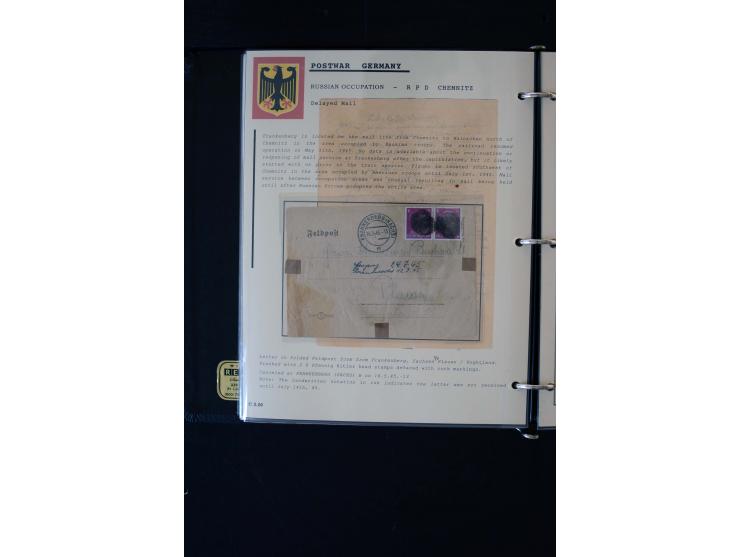  1945/1949, sehr umfangreiche Sammlung aller Zonen mit einigen hundert Briefen, Karten und Ganzsachen auf Austellungsblättern