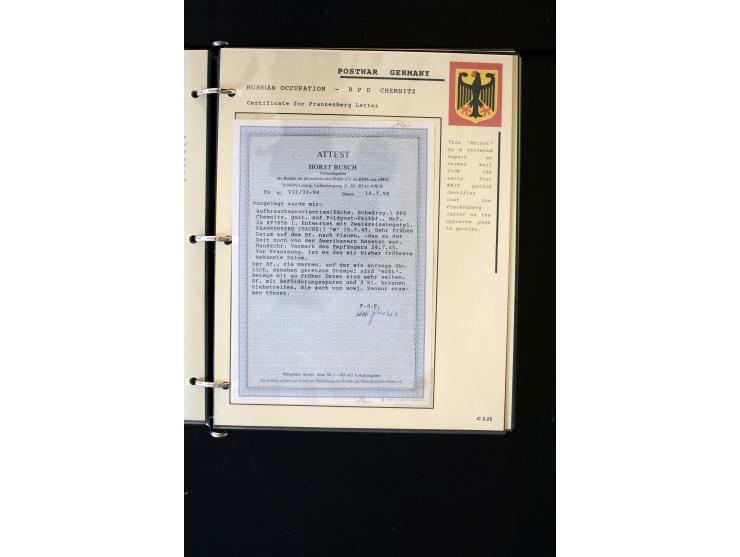  1945/1949, sehr umfangreiche Sammlung aller Zonen mit einigen hundert Briefen, Karten und Ganzsachen auf Austellungsblättern