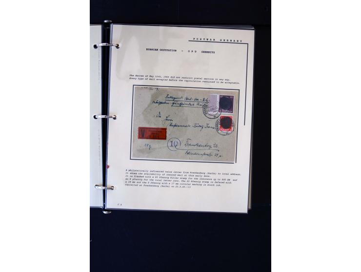  1945/1949, sehr umfangreiche Sammlung aller Zonen mit einigen hundert Briefen, Karten und Ganzsachen auf Austellungsblättern