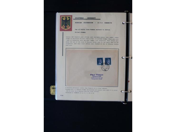  1945/1949, sehr umfangreiche Sammlung aller Zonen mit einigen hundert Briefen, Karten und Ganzsachen auf Austellungsblättern