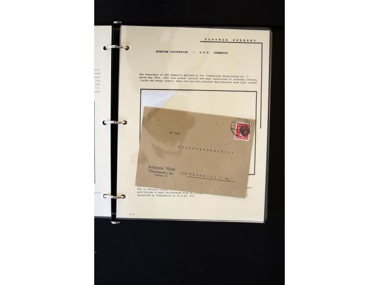  1945/1949, sehr umfangreiche Sammlung aller Zonen mit einigen hundert Briefen, Karten und Ganzsachen auf Austellungsblättern