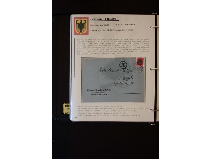  1945/1949, sehr umfangreiche Sammlung aller Zonen mit einigen hundert Briefen, Karten und Ganzsachen auf Austellungsblättern