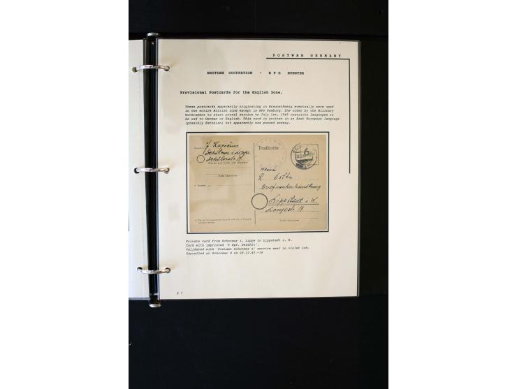  1945/1949, sehr umfangreiche Sammlung aller Zonen mit einigen hundert Briefen, Karten und Ganzsachen auf Austellungsblättern