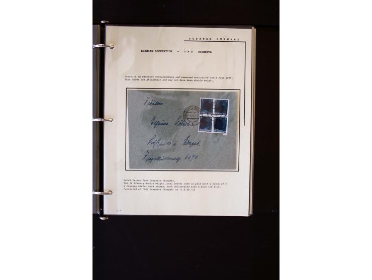  1945/1949, sehr umfangreiche Sammlung aller Zonen mit einigen hundert Briefen, Karten und Ganzsachen auf Austellungsblättern