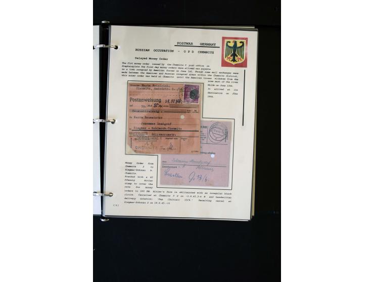  1945/1949, sehr umfangreiche Sammlung aller Zonen mit einigen hundert Briefen, Karten und Ganzsachen auf Austellungsblättern