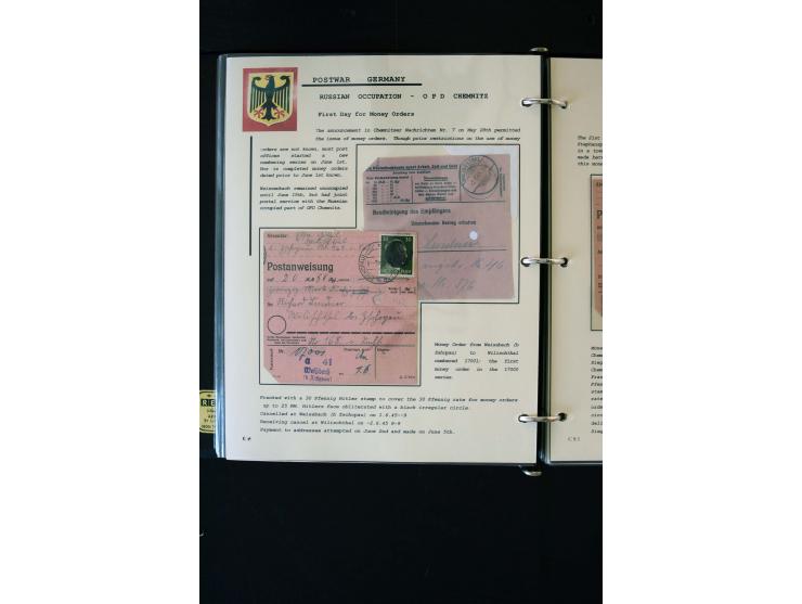  1945/1949, sehr umfangreiche Sammlung aller Zonen mit einigen hundert Briefen, Karten und Ganzsachen auf Austellungsblättern