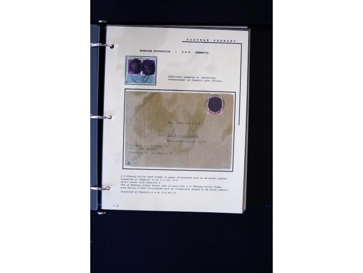 1945/1949, sehr umfangreiche Sammlung aller Zonen mit einigen hundert Briefen, Karten und Ganzsachen auf Austellungsblättern