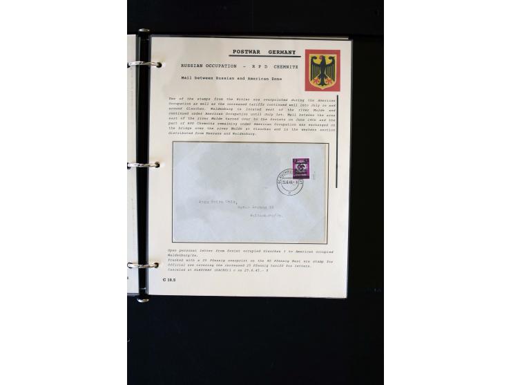  1945/1949, sehr umfangreiche Sammlung aller Zonen mit einigen hundert Briefen, Karten und Ganzsachen auf Austellungsblättern