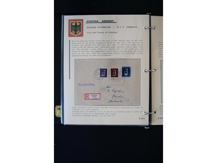  1945/1949, sehr umfangreiche Sammlung aller Zonen mit einigen hundert Briefen, Karten und Ganzsachen auf Austellungsblättern