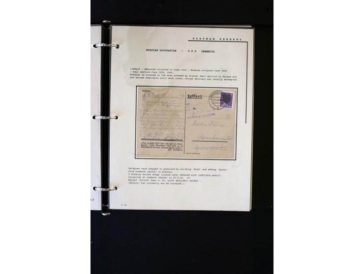  1945/1949, sehr umfangreiche Sammlung aller Zonen mit einigen hundert Briefen, Karten und Ganzsachen auf Austellungsblättern