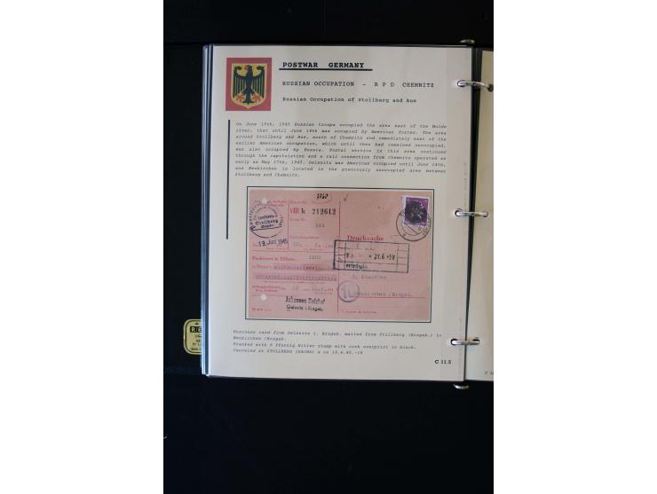  1945/1949, sehr umfangreiche Sammlung aller Zonen mit einigen hundert Briefen, Karten und Ganzsachen auf Austellungsblättern