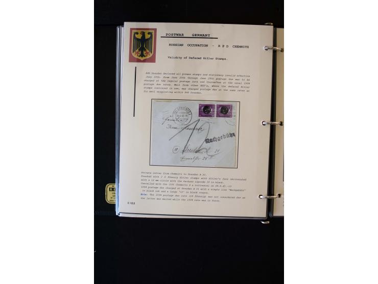  1945/1949, sehr umfangreiche Sammlung aller Zonen mit einigen hundert Briefen, Karten und Ganzsachen auf Austellungsblättern