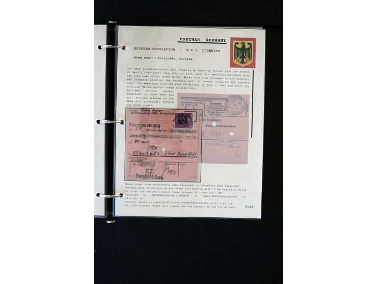  1945/1949, sehr umfangreiche Sammlung aller Zonen mit einigen hundert Briefen, Karten und Ganzsachen auf Austellungsblättern