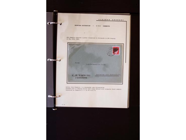  1945/1949, sehr umfangreiche Sammlung aller Zonen mit einigen hundert Briefen, Karten und Ganzsachen auf Austellungsblättern