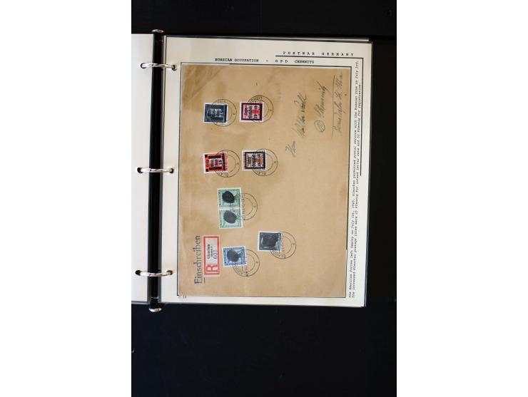  1945/1949, sehr umfangreiche Sammlung aller Zonen mit einigen hundert Briefen, Karten und Ganzsachen auf Austellungsblättern