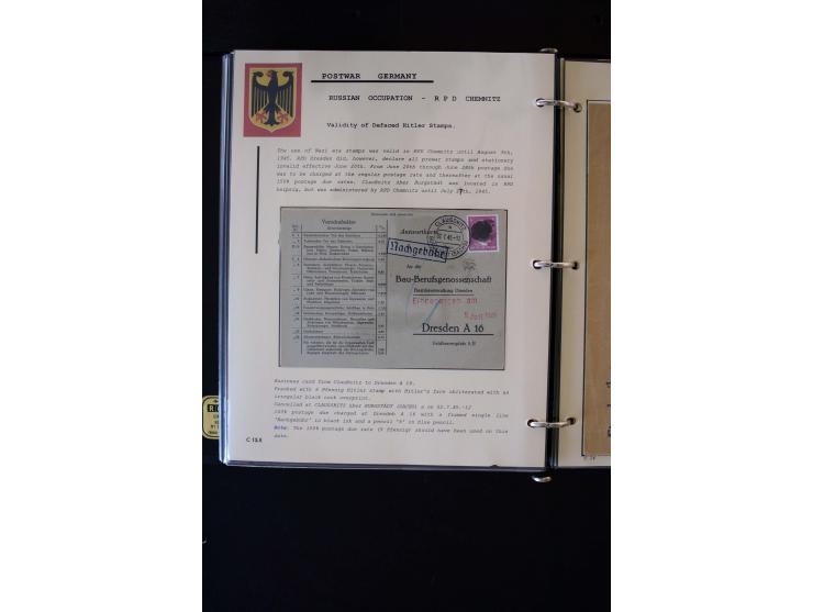  1945/1949, sehr umfangreiche Sammlung aller Zonen mit einigen hundert Briefen, Karten und Ganzsachen auf Austellungsblättern