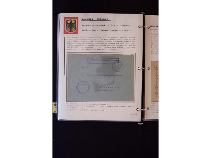  1945/1949, sehr umfangreiche Sammlung aller Zonen mit einigen hundert Briefen, Karten und Ganzsachen auf Austellungsblättern