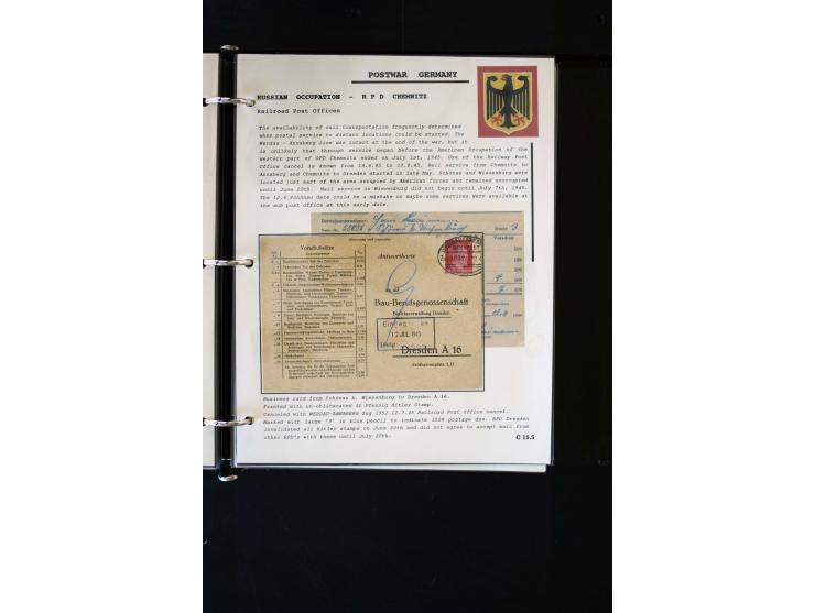  1945/1949, sehr umfangreiche Sammlung aller Zonen mit einigen hundert Briefen, Karten und Ganzsachen auf Austellungsblättern