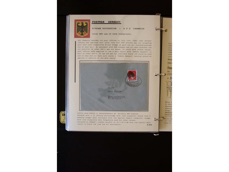  1945/1949, sehr umfangreiche Sammlung aller Zonen mit einigen hundert Briefen, Karten und Ganzsachen auf Austellungsblättern