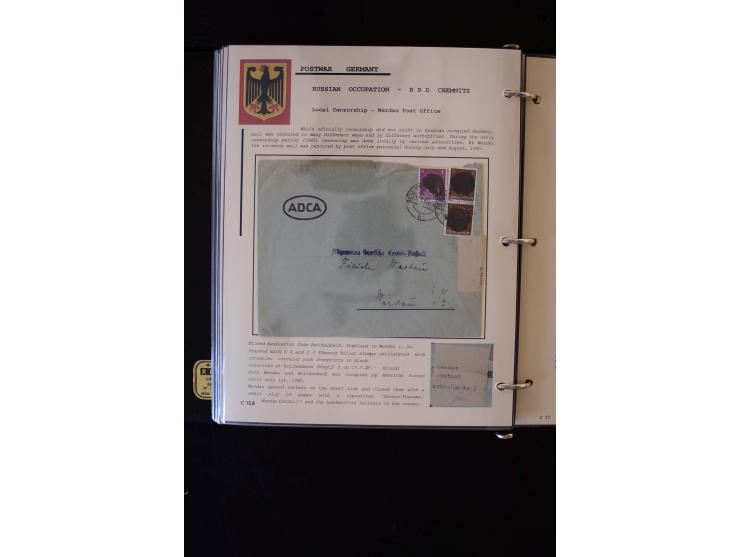  1945/1949, sehr umfangreiche Sammlung aller Zonen mit einigen hundert Briefen, Karten und Ganzsachen auf Austellungsblättern