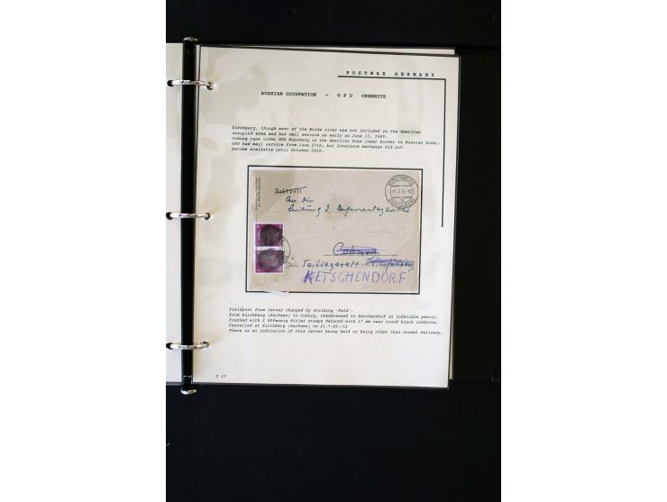 1945/1949, sehr umfangreiche Sammlung aller Zonen mit einigen hundert Briefen, Karten und Ganzsachen auf Austellungsblättern