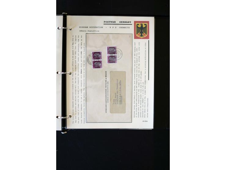  1945/1949, sehr umfangreiche Sammlung aller Zonen mit einigen hundert Briefen, Karten und Ganzsachen auf Austellungsblättern
