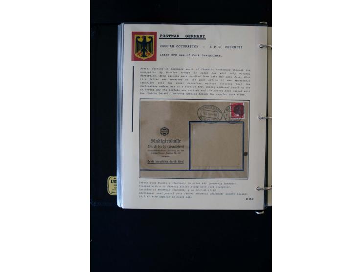  1945/1949, sehr umfangreiche Sammlung aller Zonen mit einigen hundert Briefen, Karten und Ganzsachen auf Austellungsblättern