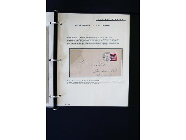  1945/1949, sehr umfangreiche Sammlung aller Zonen mit einigen hundert Briefen, Karten und Ganzsachen auf Austellungsblättern