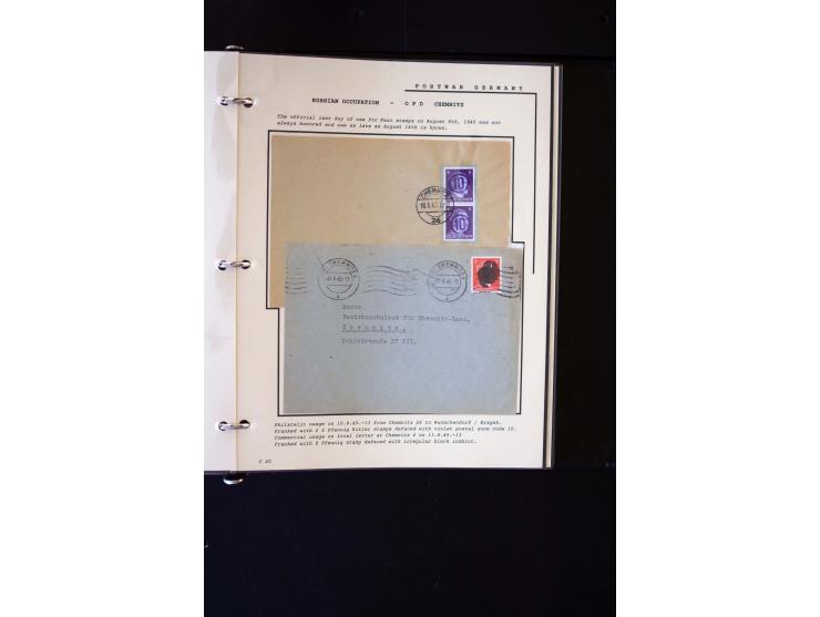  1945/1949, sehr umfangreiche Sammlung aller Zonen mit einigen hundert Briefen, Karten und Ganzsachen auf Austellungsblättern