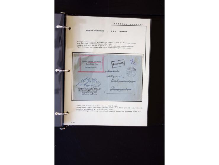  1945/1949, sehr umfangreiche Sammlung aller Zonen mit einigen hundert Briefen, Karten und Ganzsachen auf Austellungsblättern