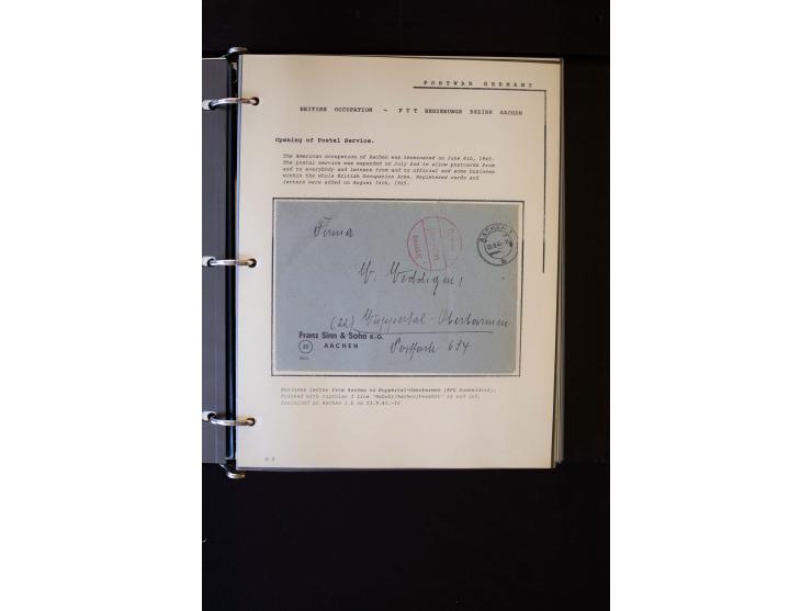  1945/1949, sehr umfangreiche Sammlung aller Zonen mit einigen hundert Briefen, Karten und Ganzsachen auf Austellungsblättern