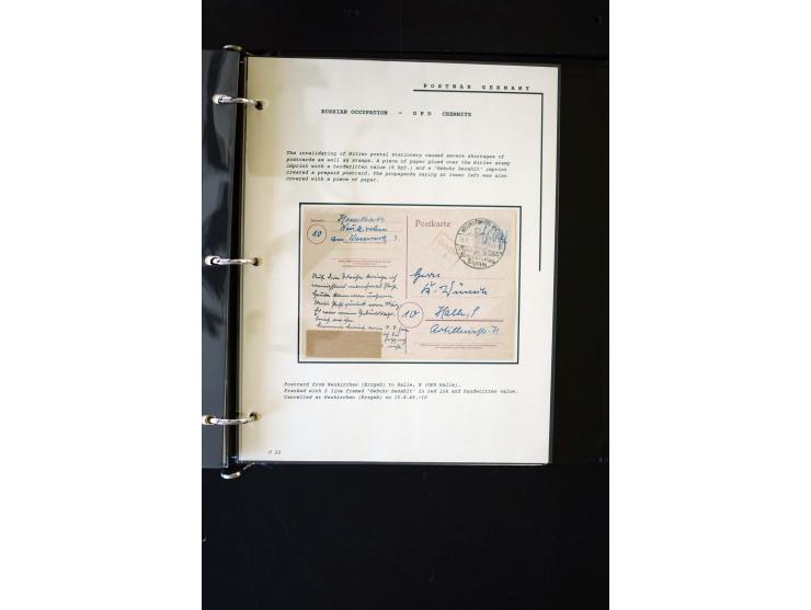  1945/1949, sehr umfangreiche Sammlung aller Zonen mit einigen hundert Briefen, Karten und Ganzsachen auf Austellungsblättern