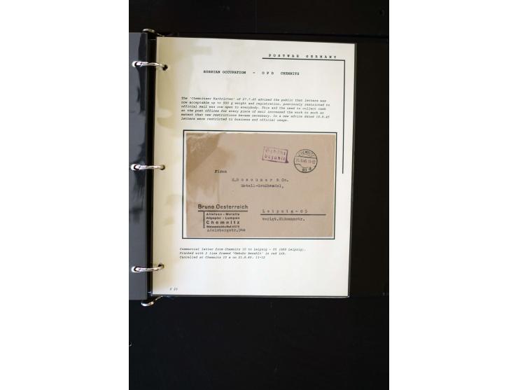  1945/1949, sehr umfangreiche Sammlung aller Zonen mit einigen hundert Briefen, Karten und Ganzsachen auf Austellungsblättern