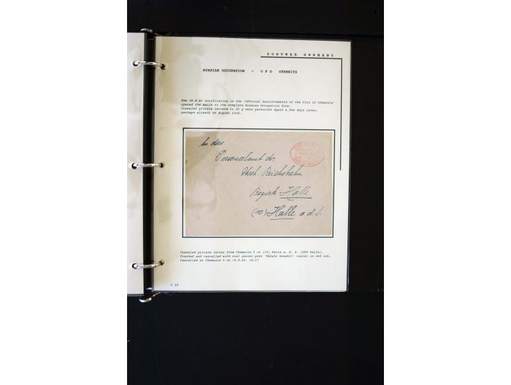  1945/1949, sehr umfangreiche Sammlung aller Zonen mit einigen hundert Briefen, Karten und Ganzsachen auf Austellungsblättern