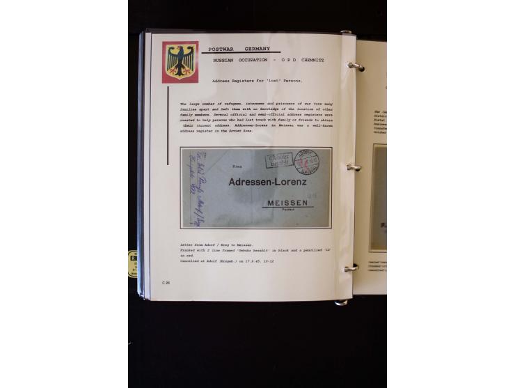  1945/1949, sehr umfangreiche Sammlung aller Zonen mit einigen hundert Briefen, Karten und Ganzsachen auf Austellungsblättern