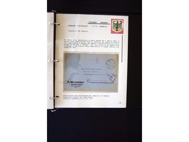  1945/1949, sehr umfangreiche Sammlung aller Zonen mit einigen hundert Briefen, Karten und Ganzsachen auf Austellungsblättern