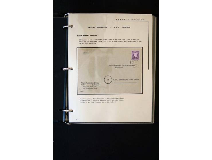  1945/1949, sehr umfangreiche Sammlung aller Zonen mit einigen hundert Briefen, Karten und Ganzsachen auf Austellungsblättern
